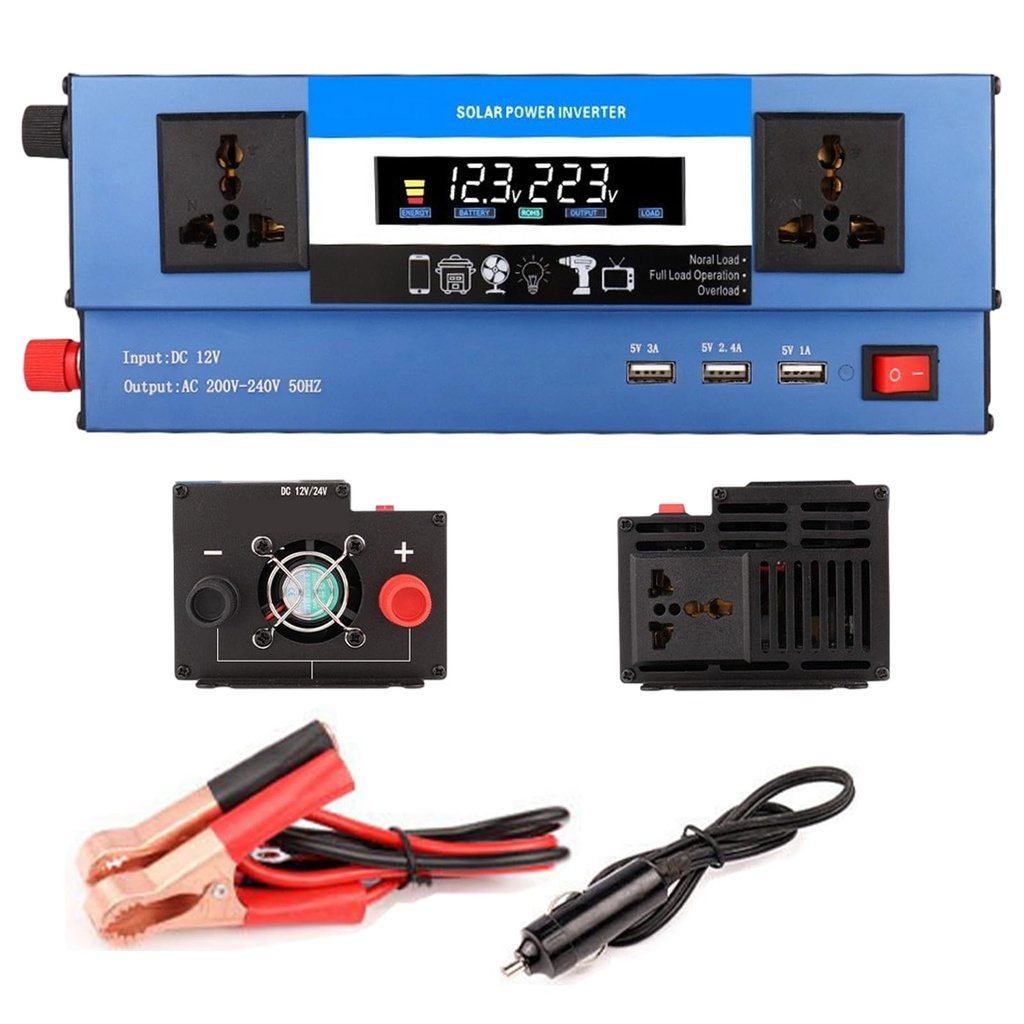 2600W Car Power Inverter,12V/24V to 220V AC Car Inverter with 3 AC Outlets & 3 USB Ports