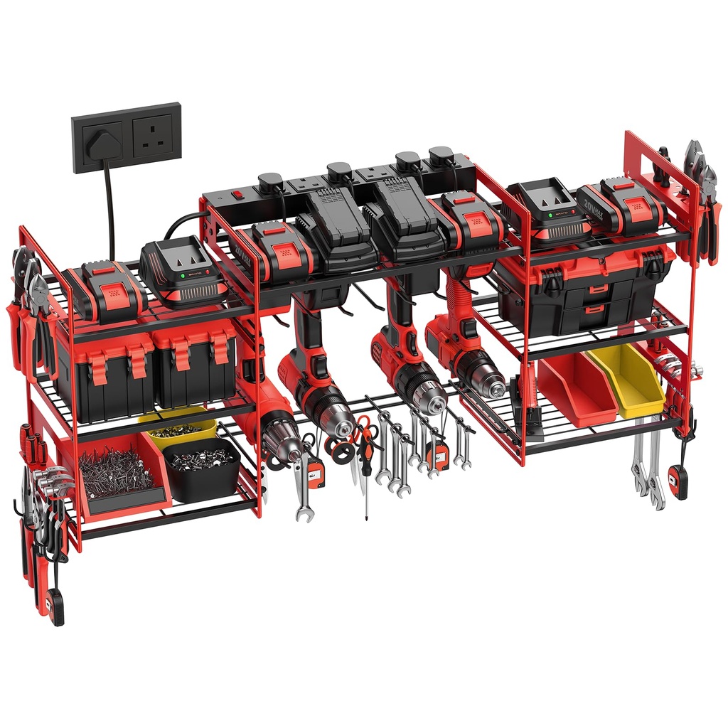Power Tool Organizer with 6 Way Extension Lead,Large Tools Charging Station,8 Power Drill To