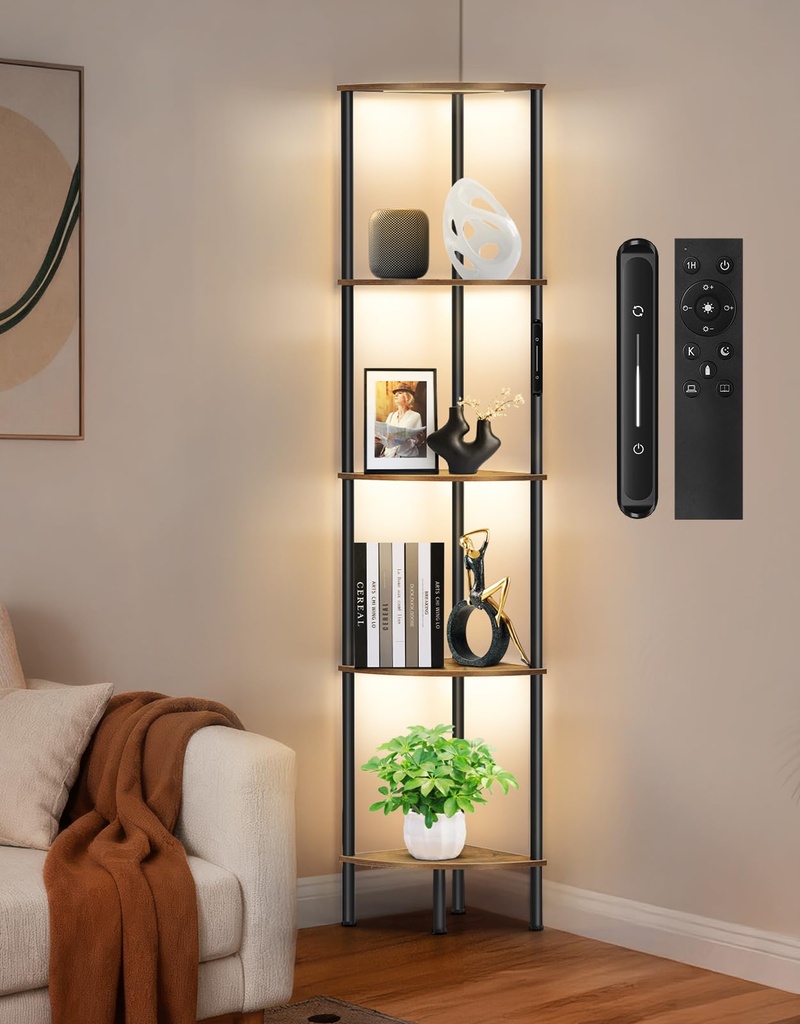 OUTONLIFE 5 Tier Floor Lamp with Shelves, LED Light, Touch & Remote Control