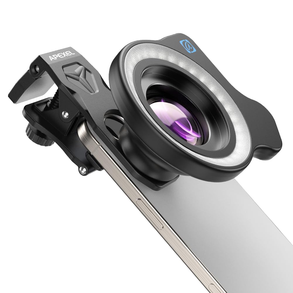 APEXEL 100Ultra Macro Lens with Ring Light - Enhanced Version Smartphone Lens for iPhone