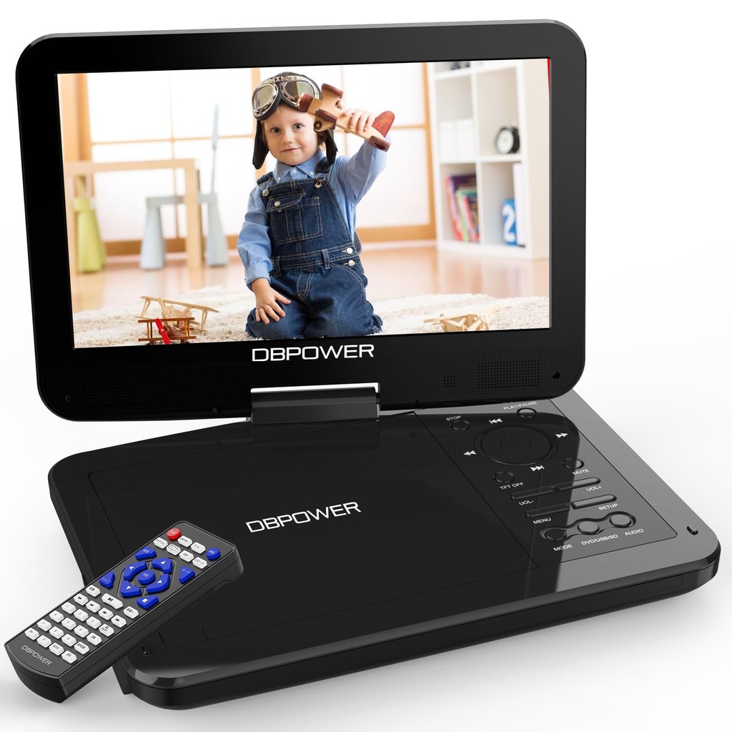 DBPOWER 12.5" Portable DVD Player with 10.5" Swivel Screen Car Built-in 5 Hours Rechargeable