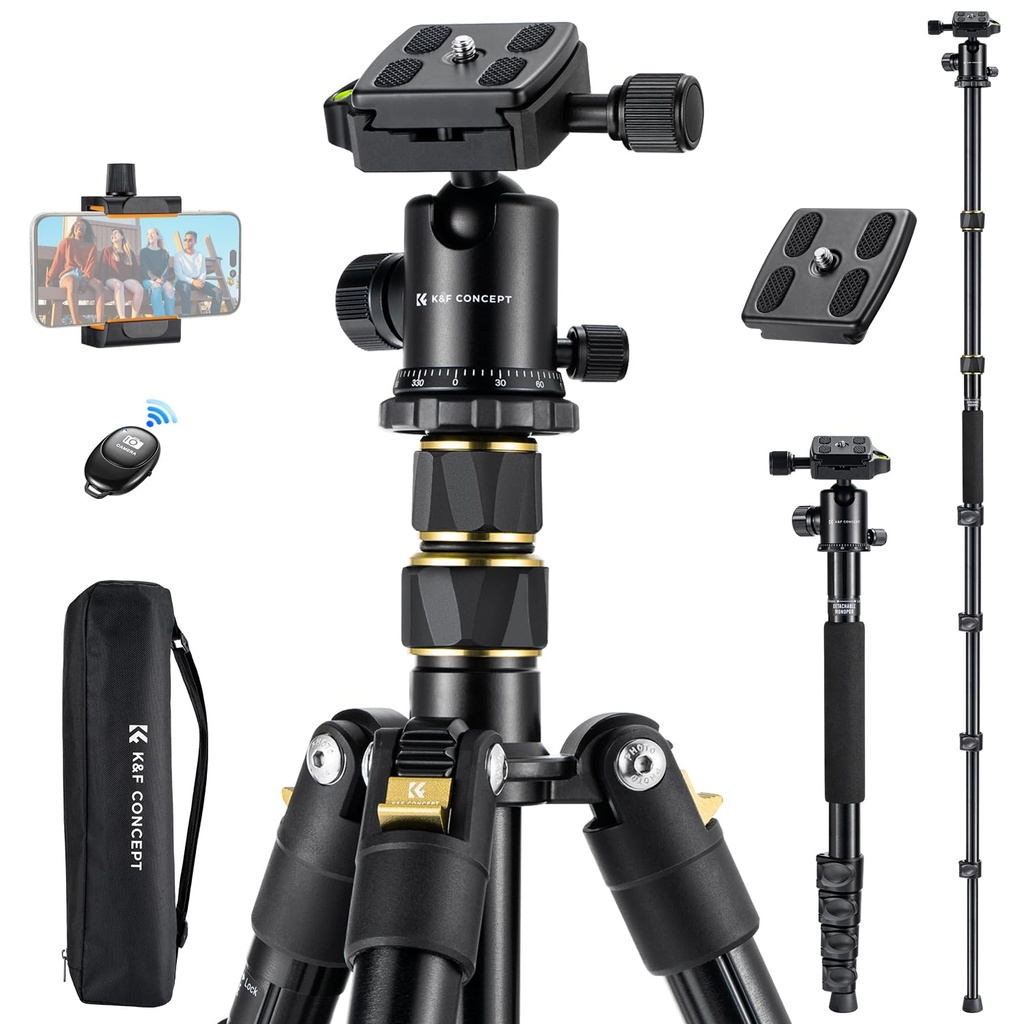 K&F CONCEPT 72"/184cm Camera Tripod, Lightweight and Compact Tripod with Ball Head