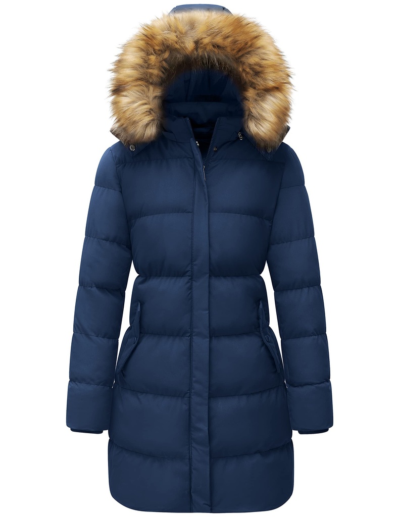 WenVen Women's Winter Warm Thicken Long Coat Warm Quilted Jacket with Faux Fur Removable Hood
