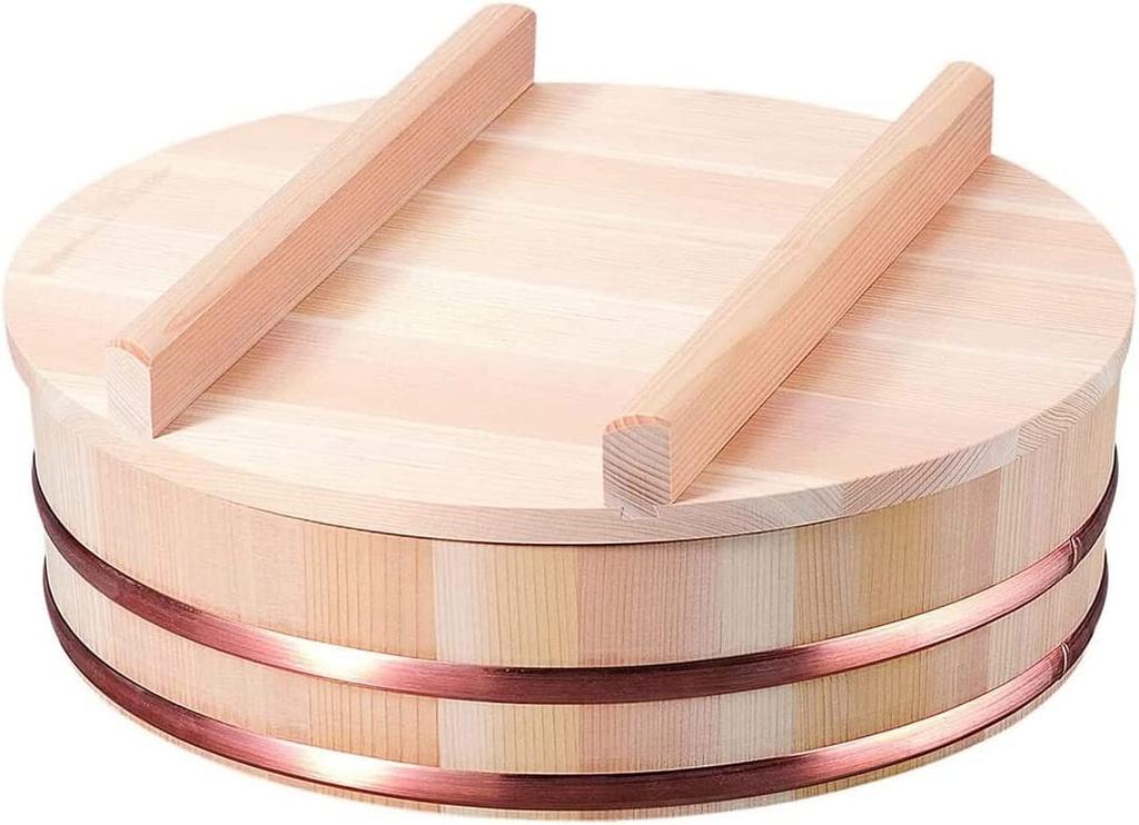 TIKUSAN Wooden Hangiri Sushi Rice Mixing Tub Copper Band with Lid Made in Japan