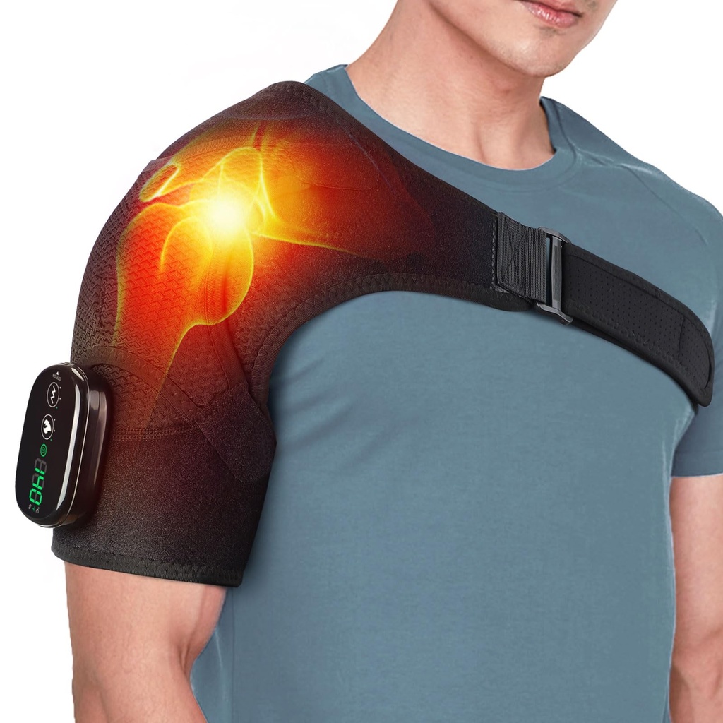 MOAJAZA Cordless Shoulder Heating Pad with Vibration, Heated Shoulder Support Brace