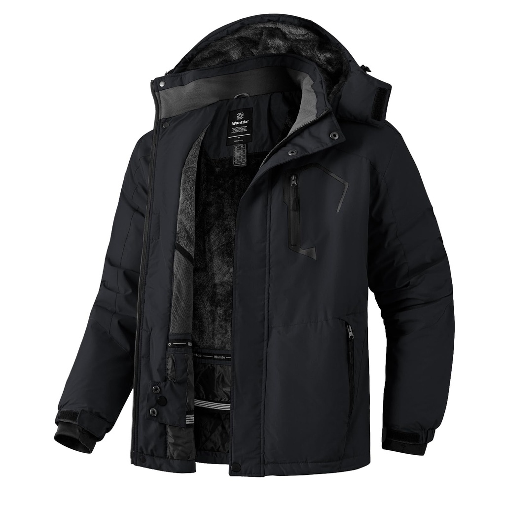 Wantdo Men's Mountain Ski Jacket Waterproof Winter Coat Hooded Windbreaker Warm Snowboarding S