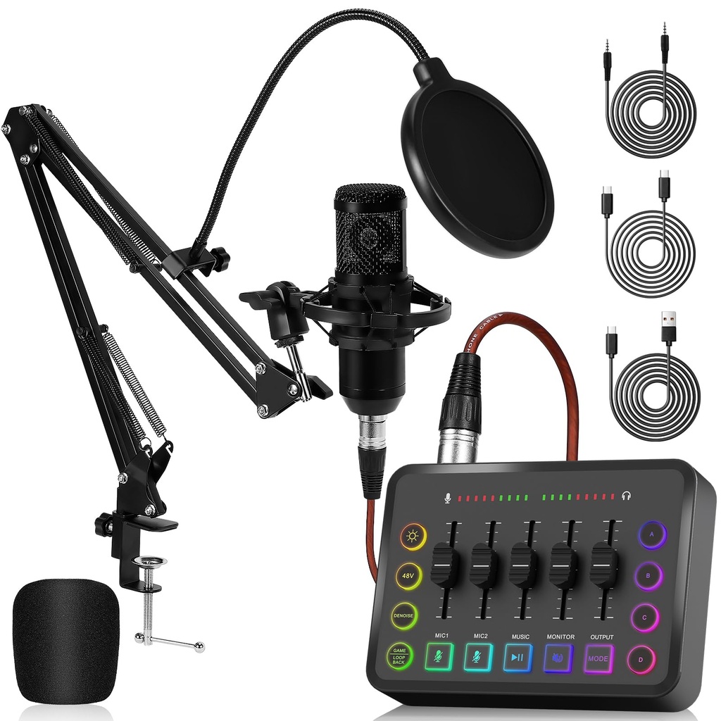 Podcast Equipment Bundle includes audio mixer and BM800 microphone, ideal for video product