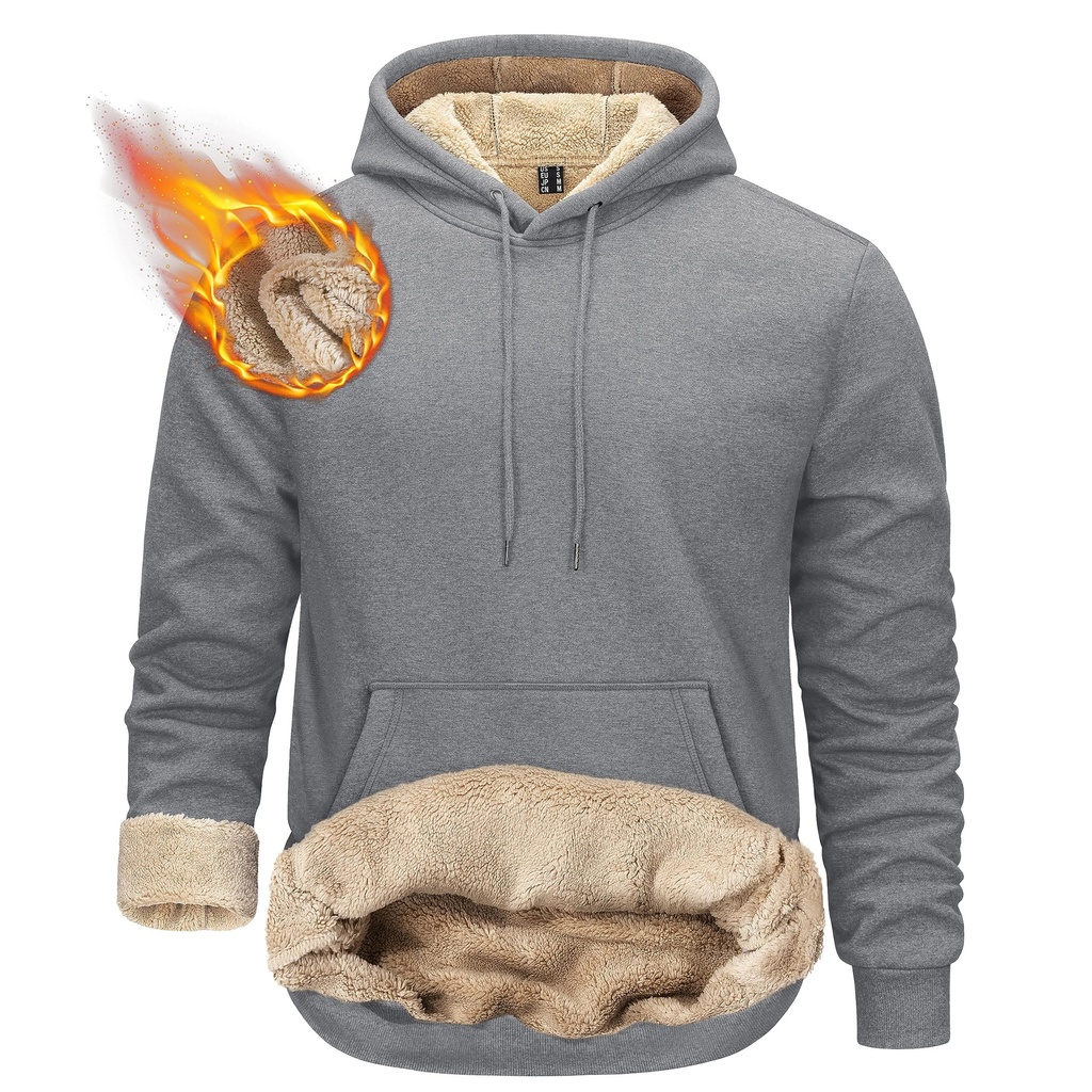 TACVASEN Winter Fleece Hoodie Men Sherpa Lined Hoodies Sweatshirt Warm Work Jumpers Hoody L