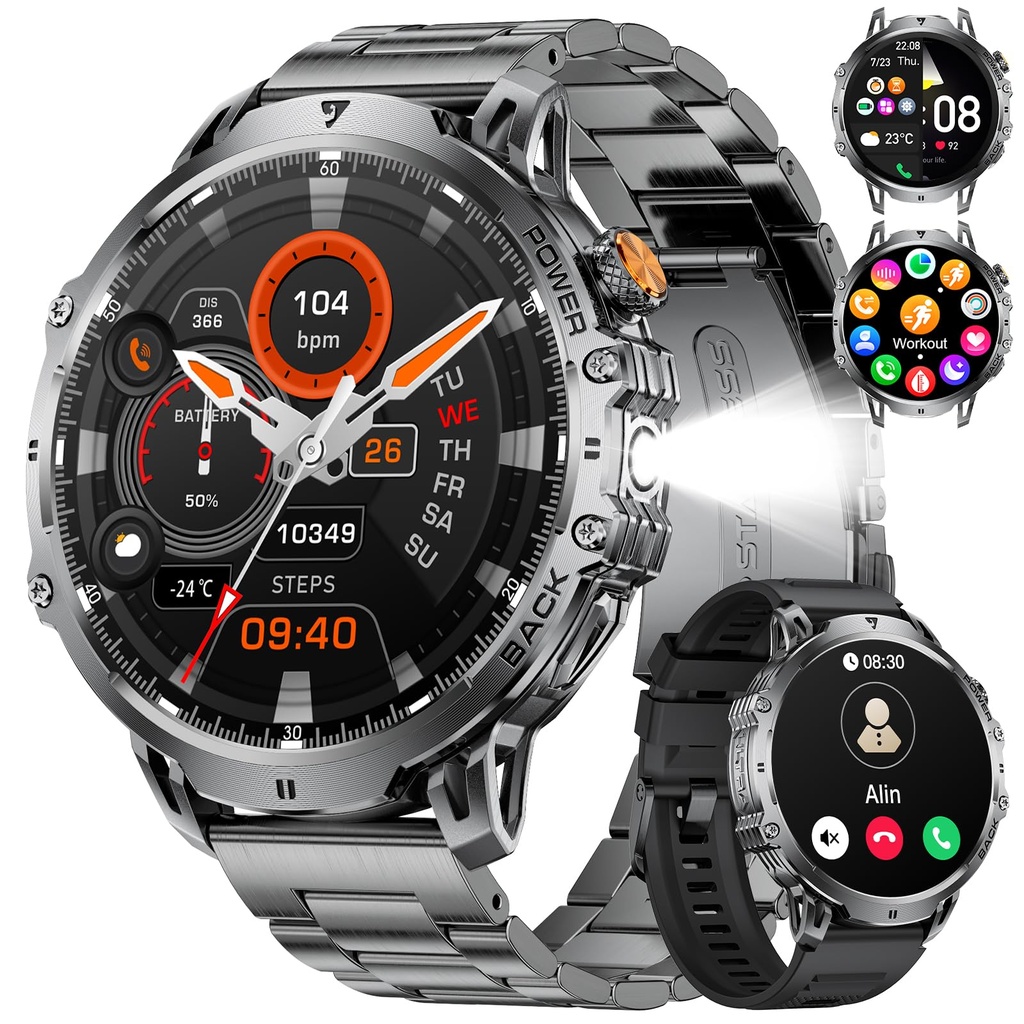 LIGE Military Smartwatch for Men-Bluetooth Calls,1.85" Fitness Tracker with 1000mAh Battery