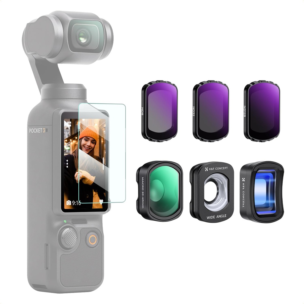 K&F CONCEPT 6-pack Filter for DJI Osmo Pocket 4/3, 10X Macro Lens +1.2X Anamorphic Lens+