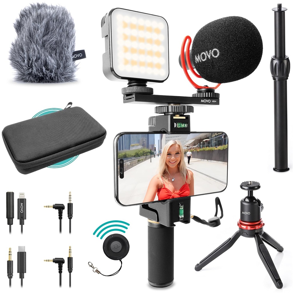 Movo iVlogger-PRO Vlogging Kit for iPhone/Android - YouTube Starter Kit for Content Creator