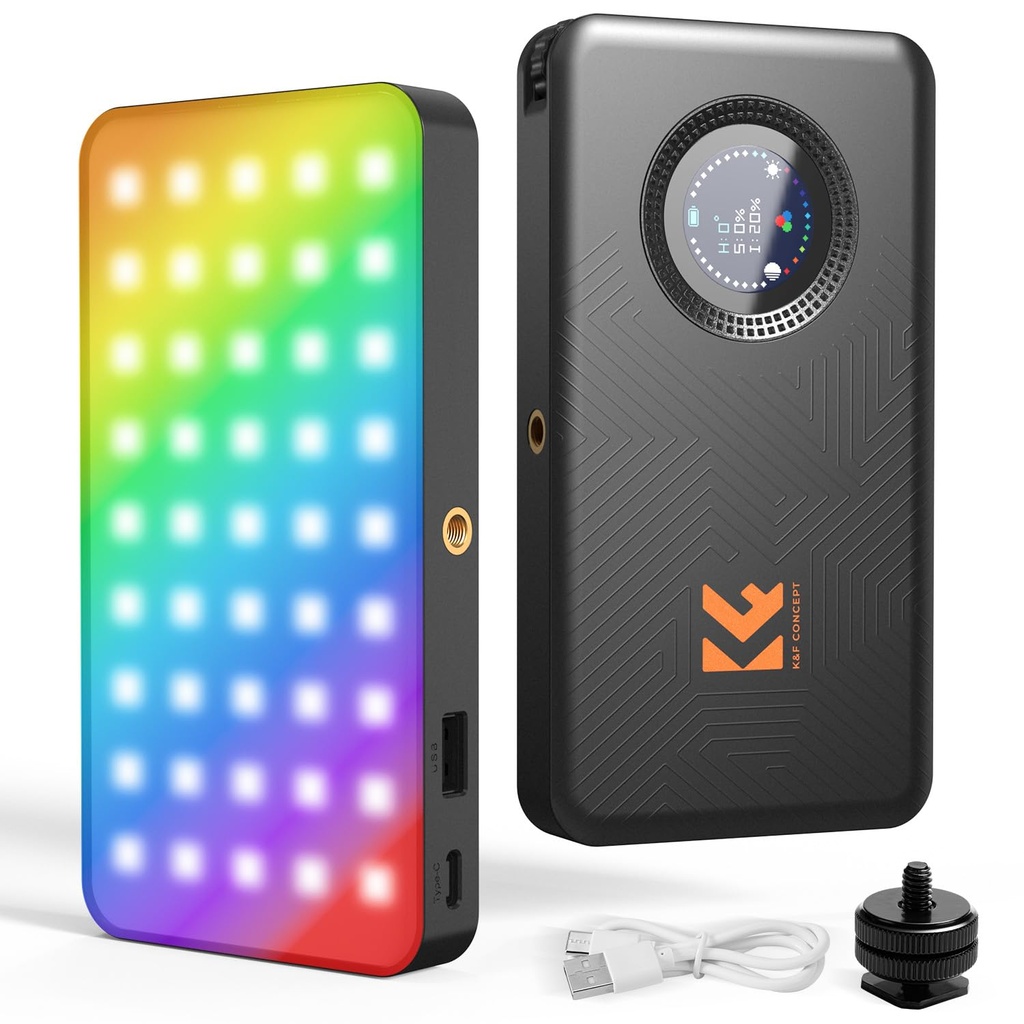 K&F CONCEPT RGB Video Light, 12W 5000mAh Battery Powered Camera Light with 95+ CRI, 360