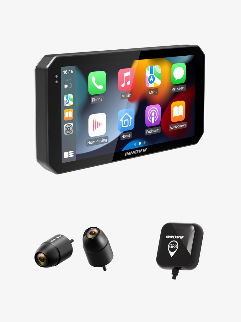 INNOVV N2 Motorbike Camera Motorcycle CarPlay, 2K Dual Dash Cam Front and Rear, 6" IPS Touc