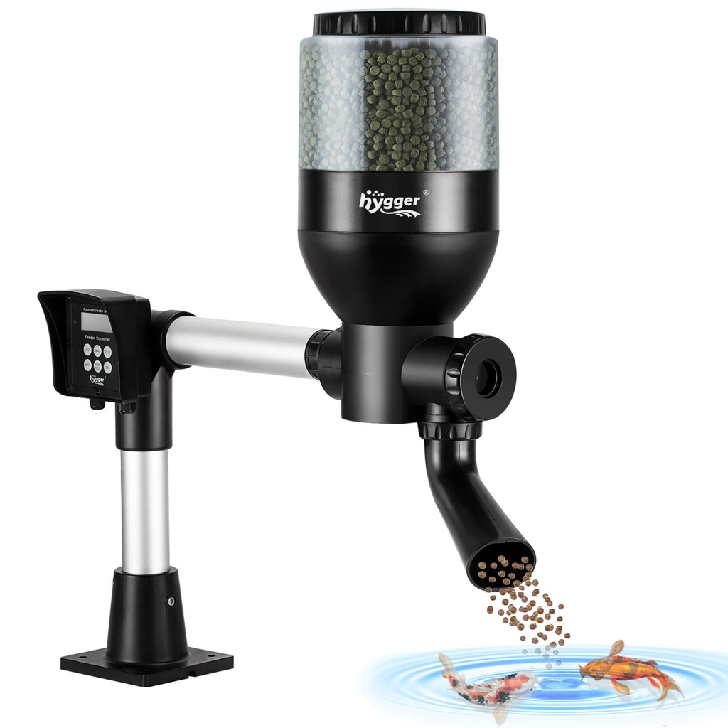 Hygger Automatic Fish Feeder - Large Programmable Pond Auto Feeder with LCD Display Control