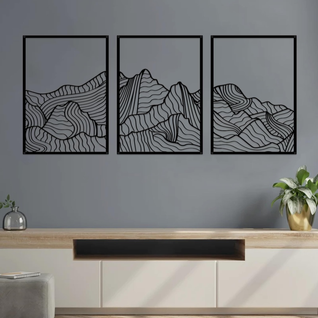 ruelen 3 Pcs Mountain Metal Wall Art Mountain Line Wall Decor Abstract Minimalist Wall Art R