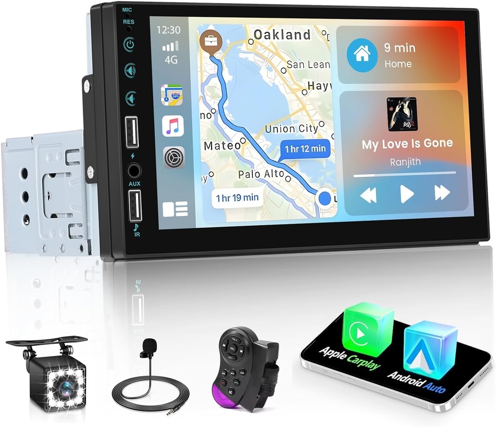 Hikity Wireless Carplay Android Auto Single Din Car Stereo 7 Inch Car Play Touchscreen Radio