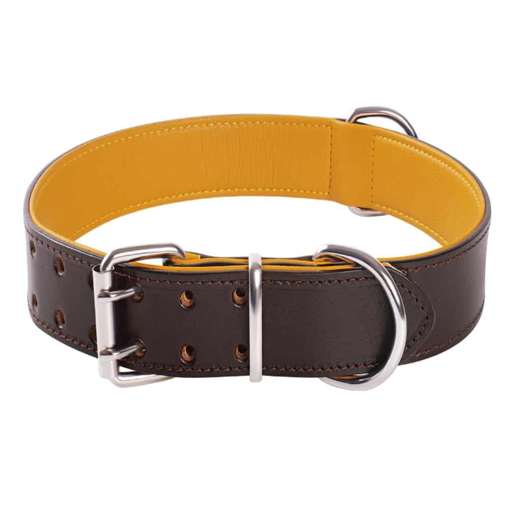 Heavy Duty Genuine Leather Padded Dog Collar for Medium, Large & XL Breeds - Extra Wide & T
