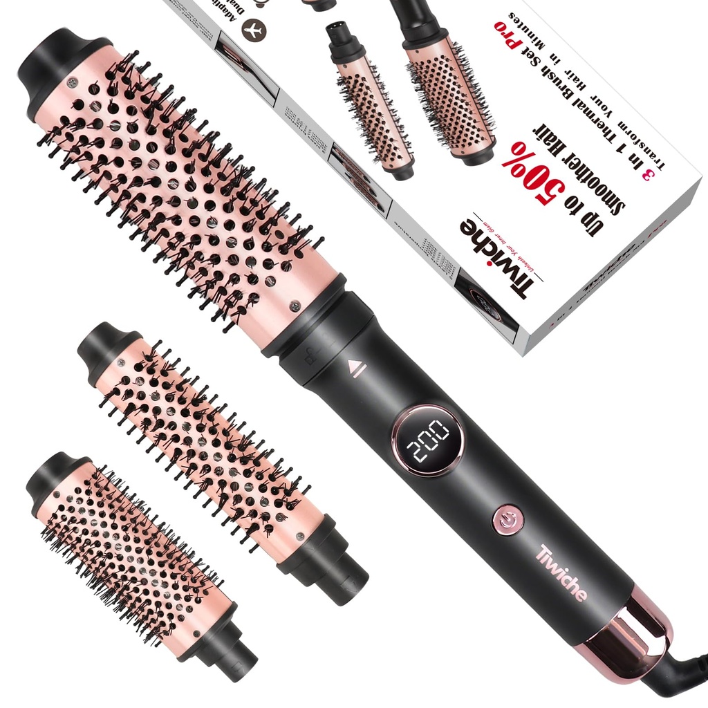 Tiwiche Thermal Brush Set, 3-in-1 Non-Blowing Heated Round Brush with Adjustable Temp