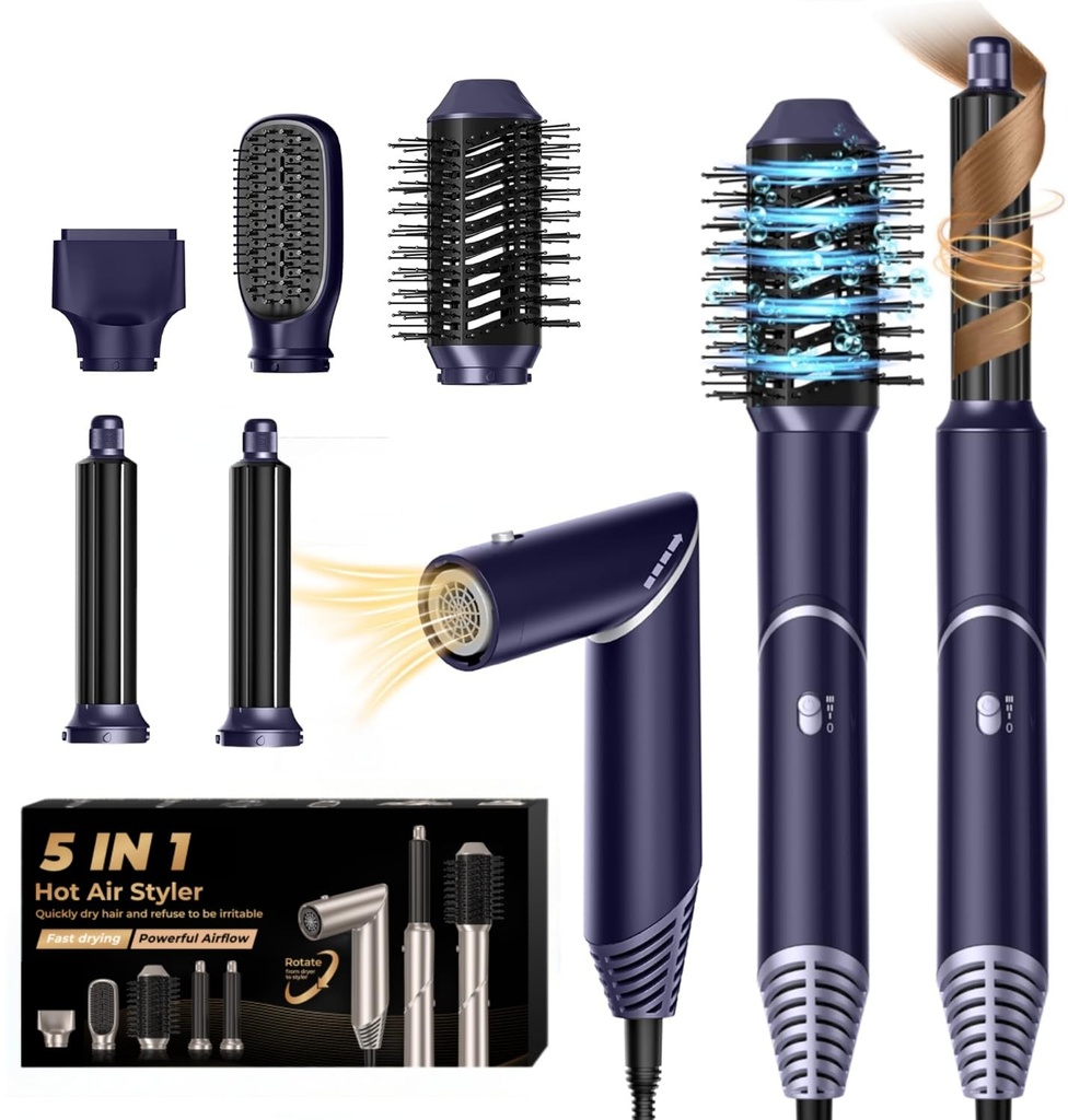 UKLISS 5 in 1 Hair Air Styler Dryer with Air Curlers Auto Curling Wands Multi-use Hair Blow