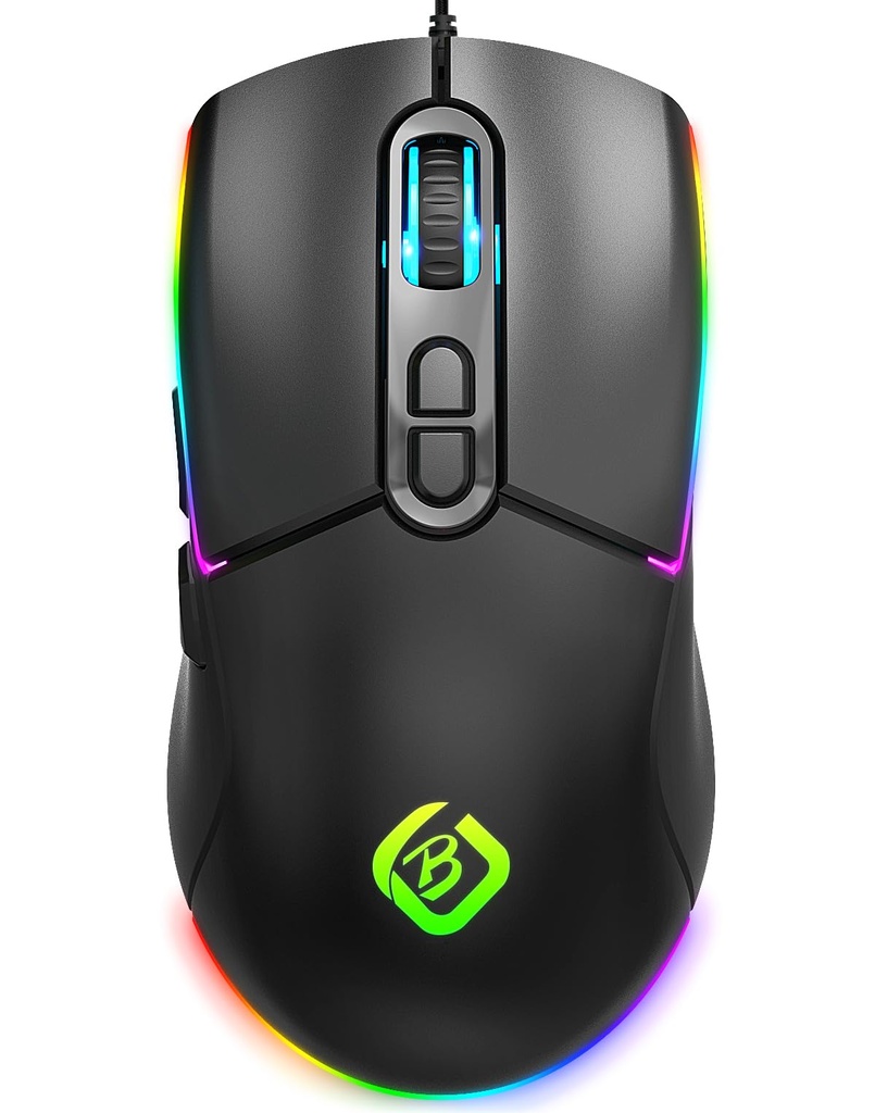 MLEJIAKJ Gaming Mouse - Wired RGB Backlit, 7200 DPI, 6 Buttons, Ergonomic Gamer Optical Mou