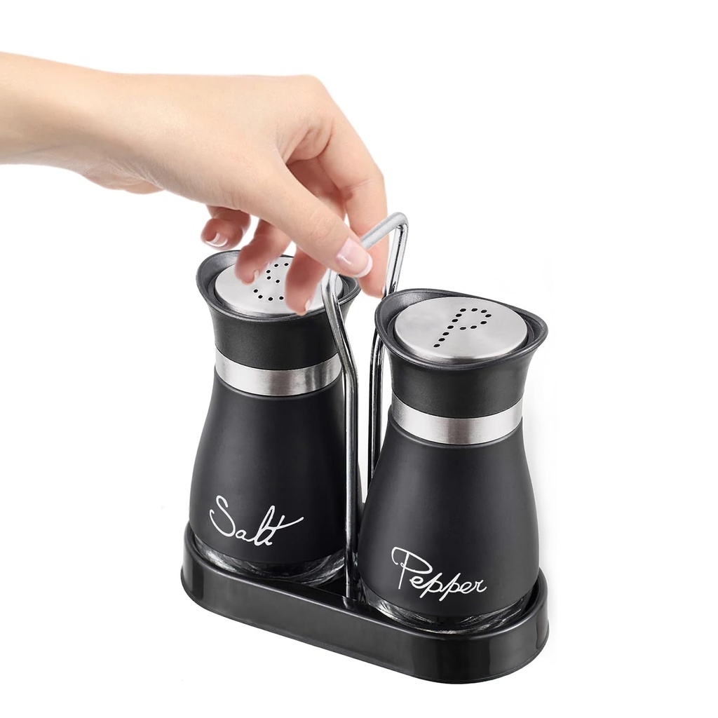 Woeau Black Salt and Pepper Pot Sets - Black Salt and Pepper Pots,Salt and Pepper Shaker Set