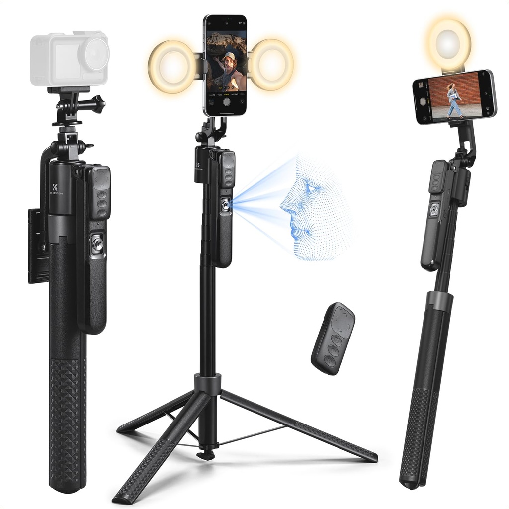 K&F CONCEPT 180 cm Face Tracking Tripod for iPhone/Android, 360 Rotation Mobile Phone Tripod