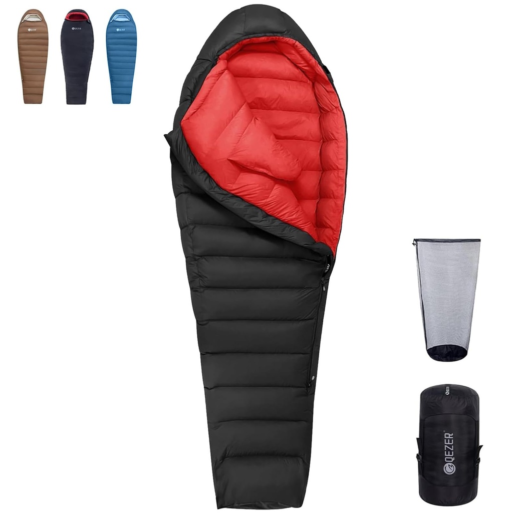 QEZER Winter Sleeping Bag for Adults, Lightweight Down Sleeping Bag -20 Degree C for Cold We