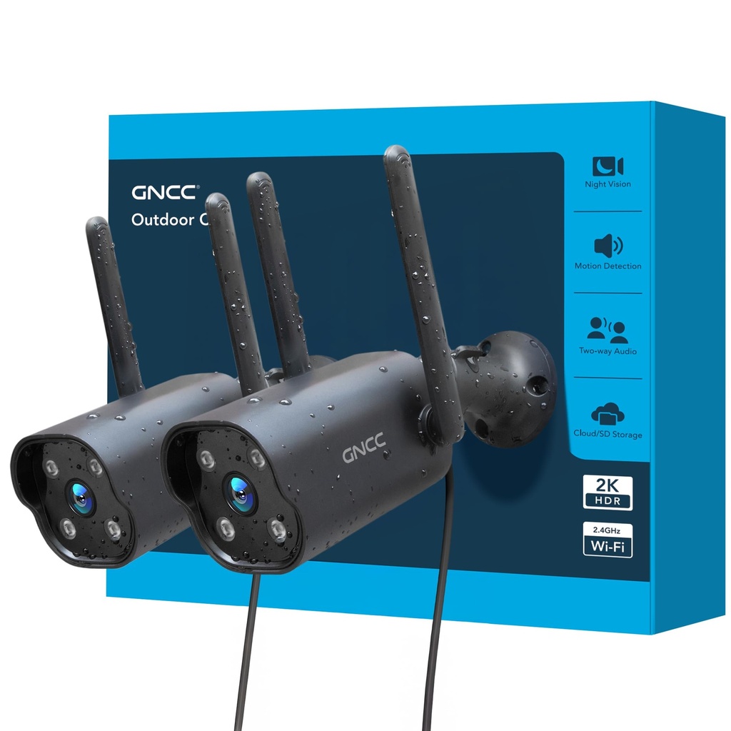 GNCC 2-Pack Outdoor Cameras for Home Security Surveillance, 2K Fixed CCTV Camera, AI Detect