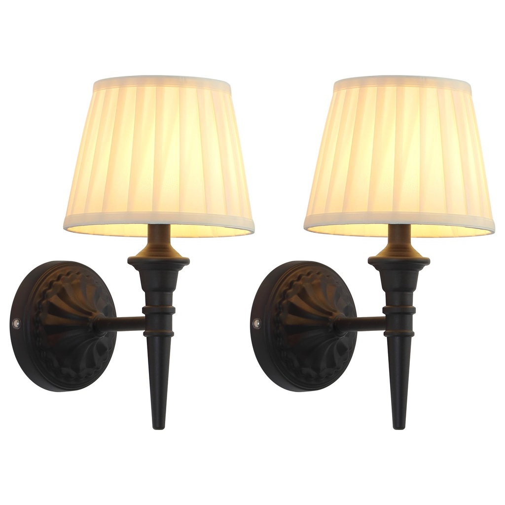 NEWSEE Battery Wall Lights Set of 2, Cordless LED Wall Sconces with Fabric Shade, Wireless