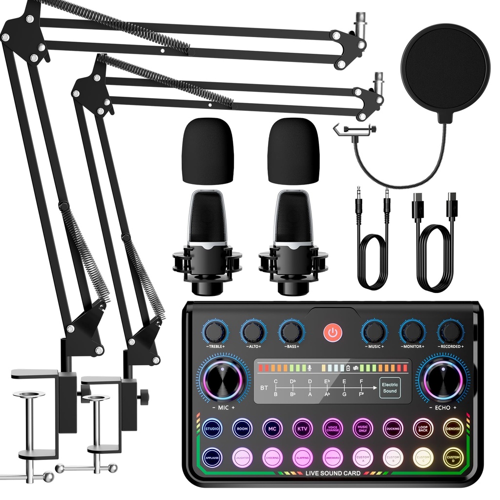SINWE Podcast Equipment Bundle for 2,Audio Interface with Podcast Microphone for Smartphone