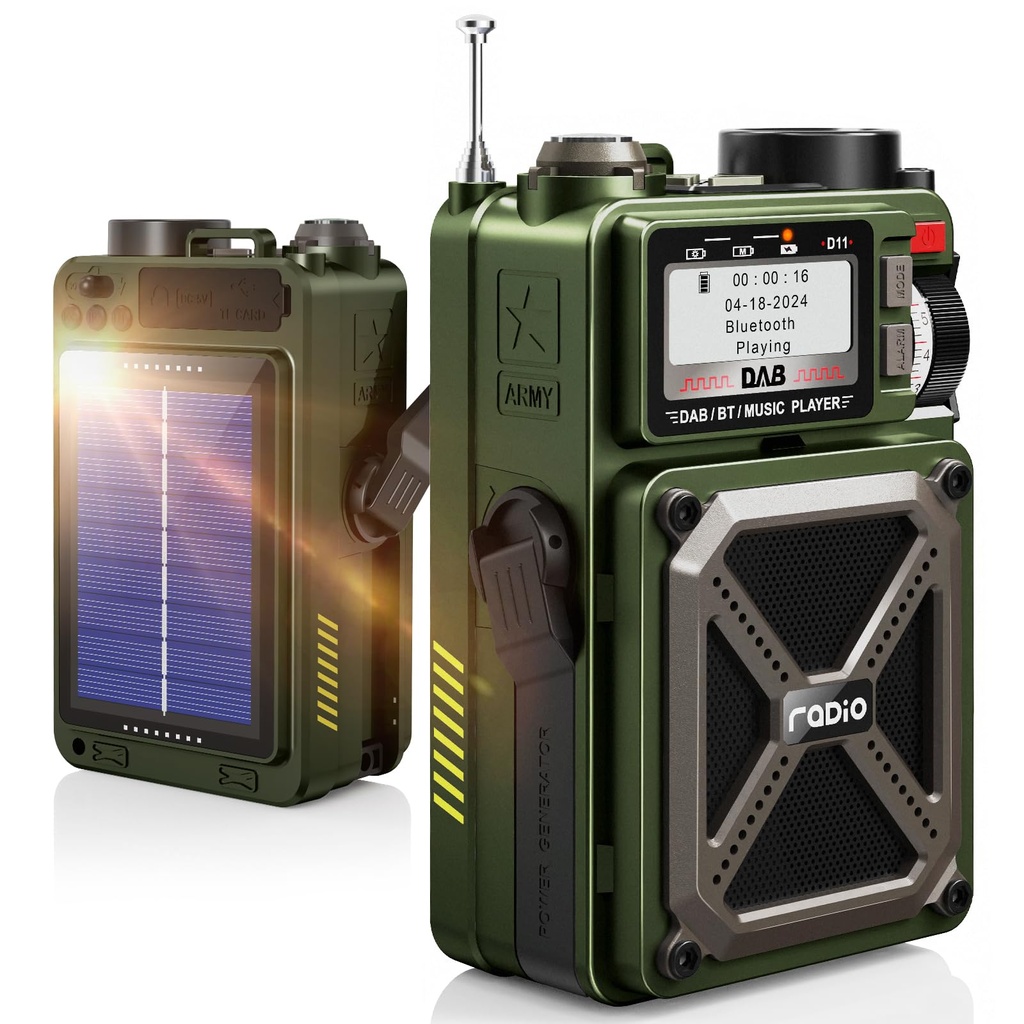 Portable DAB & FM Radio with Bluetooth 5.3, Solar Radio, 4000mAh Rechargeable Battery Hand