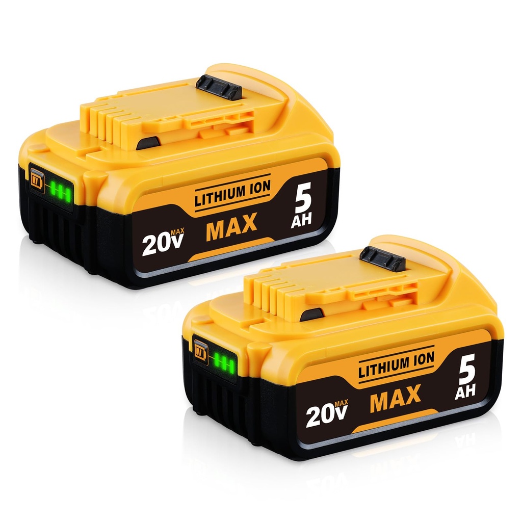 2Packs DCB200 18V 5.0Ah Li-Ion Replacement for 18V Battery Compatible with DCB180 DCB182 DC