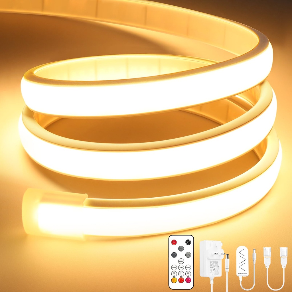 Lamomo COB LED Strip Light, 10M Warm White Dimmable Led Lights Strip with Remote, Flexible