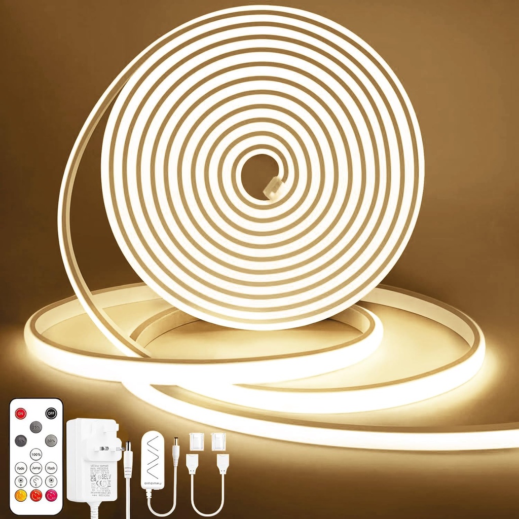 Lamomo COB LED Strip Light 10M, Natural White Dimmable Led Lights with Remote, 4000K Flexib