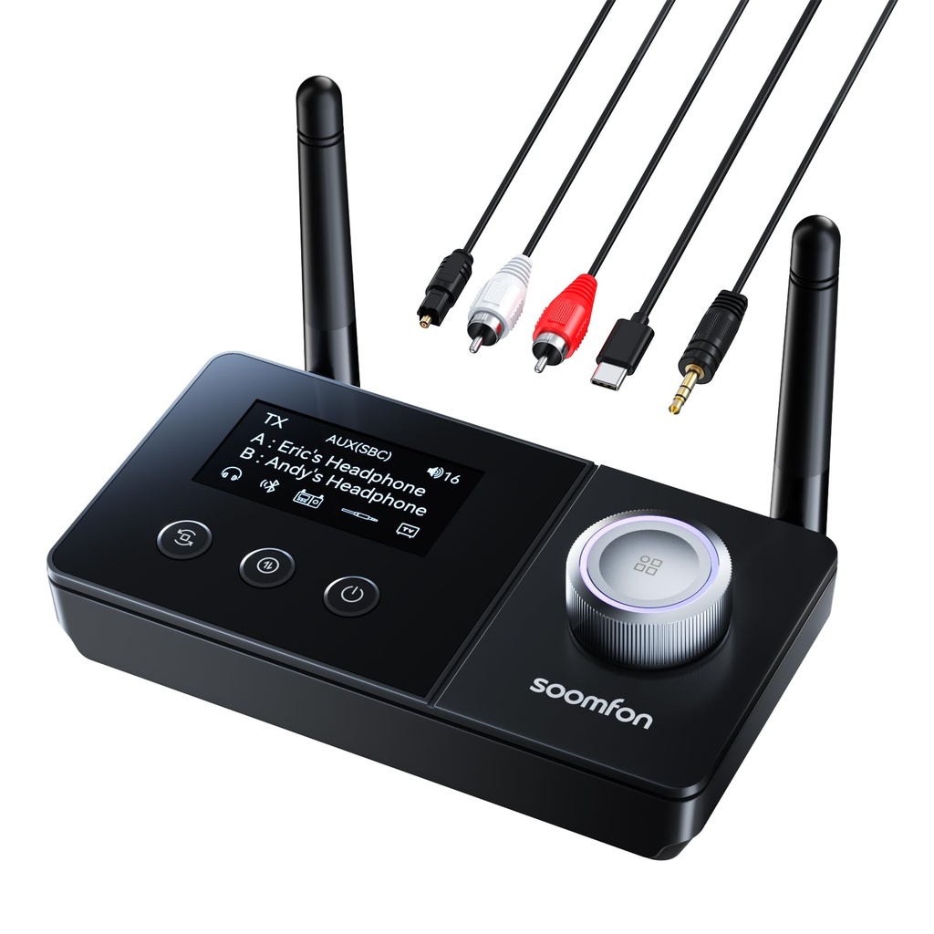 SOOMFON Bluetooth 5.3 Transmitter Receiver for TV, 3-IN-1 Wireless Audio Transmitter with Op