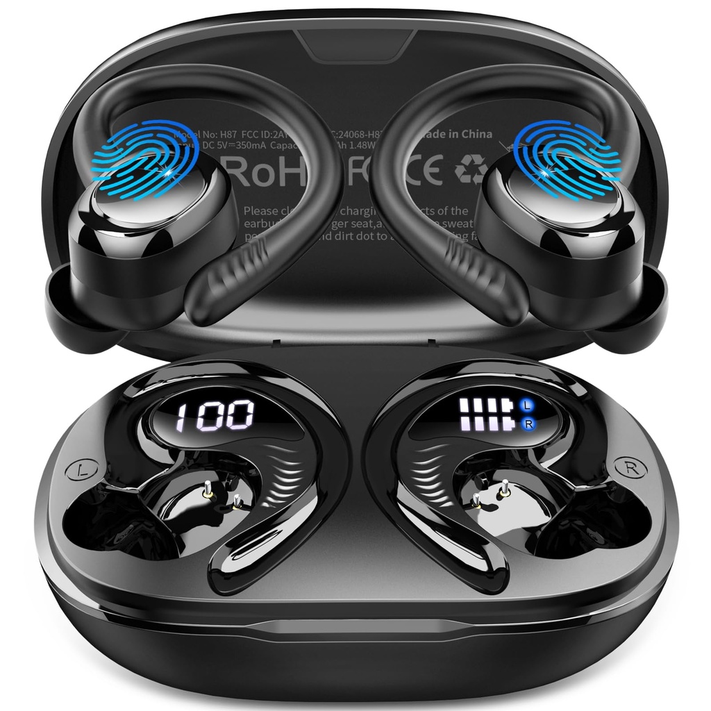 Wireless Earbuds Sport, 2026 3D-Stereo Bluetooth 5.4 Headphones Bass Ear Buds, 4 ENC Noise