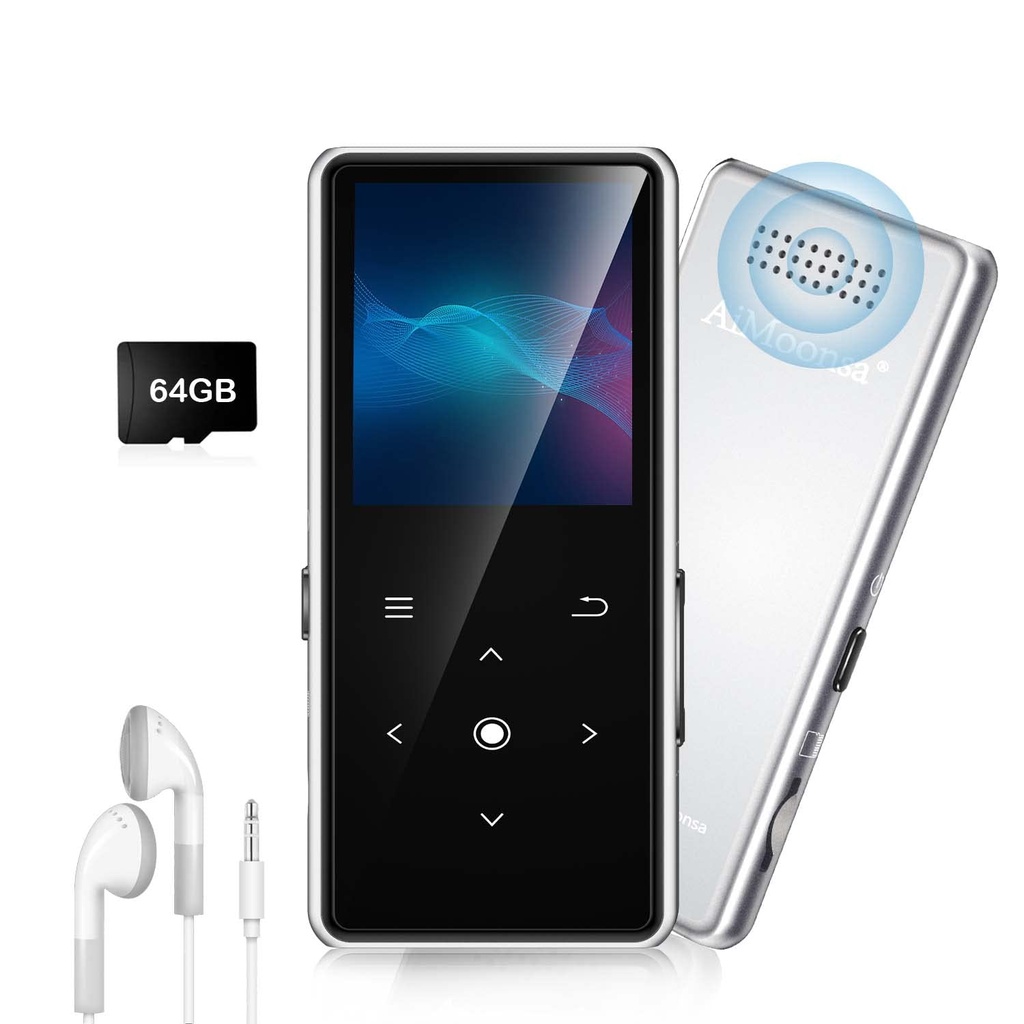 64GB MP3 Player with Bluetooth 5.2, AiMoonsa Music Player with Built-in HD Speaker, FM Radi