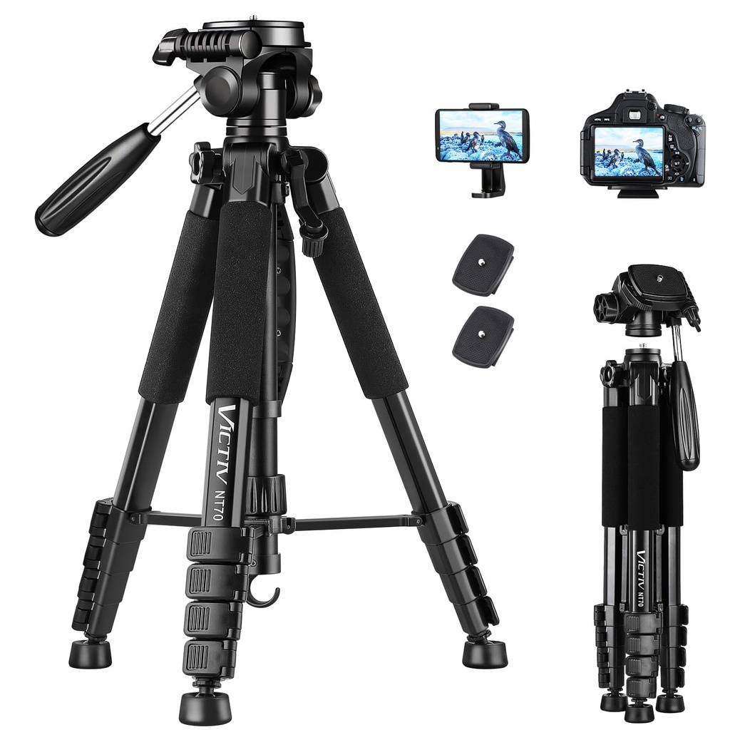 Victiv Camera Tripod 63-73" for Canon Nikon, Lightweight DSLR Camera Stand with Detachable