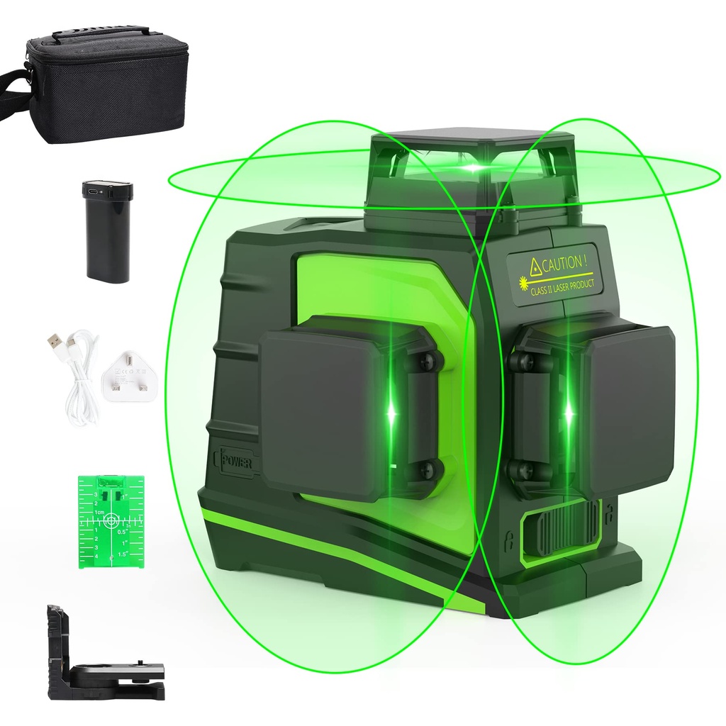 Huepar 360 Laser Level, Green 3D Lazer Level Self Levelling, 3 x 360 Cross Line with Pulse M