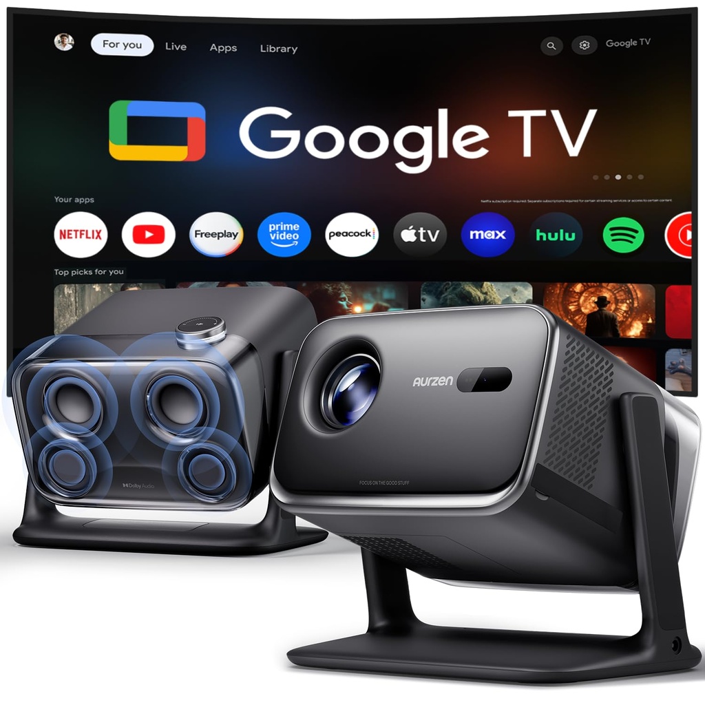 Aurzen BOOM mini Google TV Smart Projector with WiFi and Bluetooth, 4K Supported Outdoor
