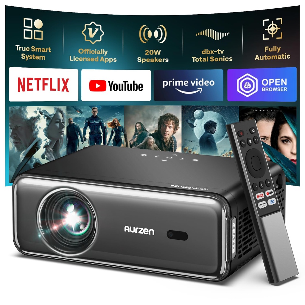 2025 Smart Projector with Dolby Audio NetfIix Officially, Auto Focus & Keystone, Full