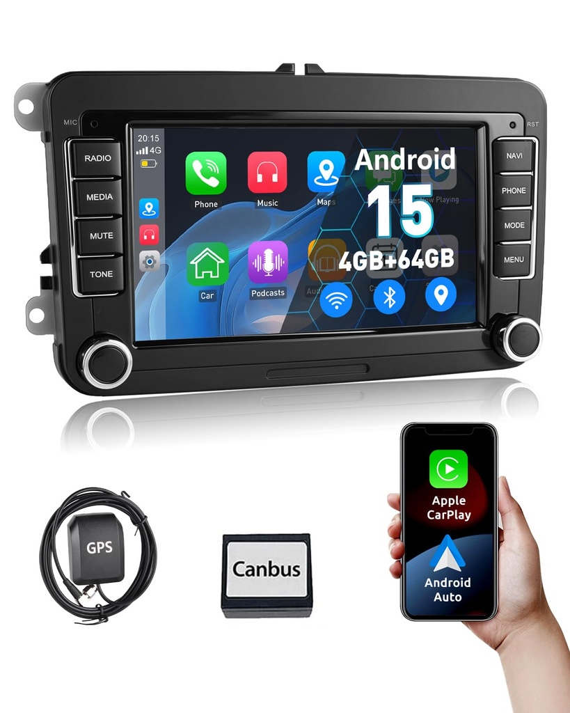 ESSGOO Android 15 4+64G Wireless CarPlay Androidd Auto Car Stereo Radio For VW Caddy Golf M
