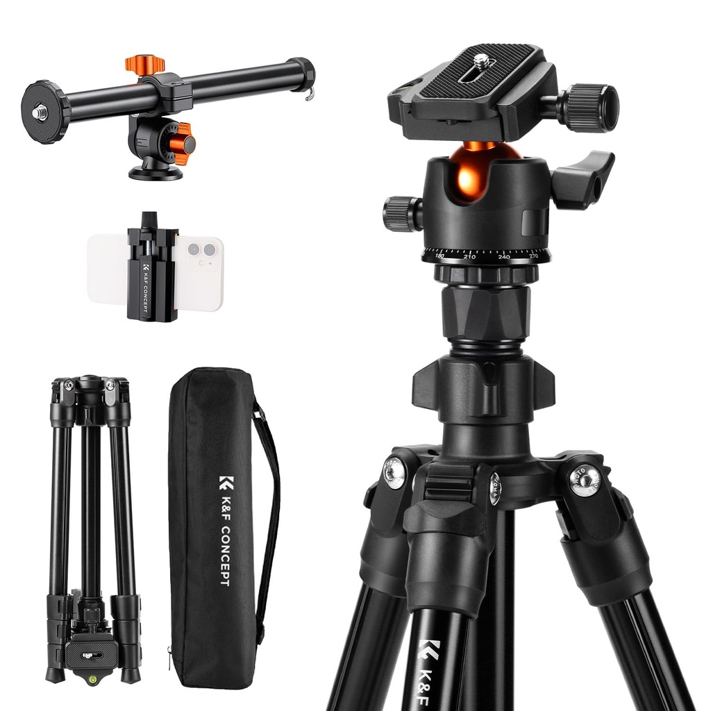 K&F Concept 76 inch Camera Tripod with Rotatable Multi-Angle Center Column,Lightweight