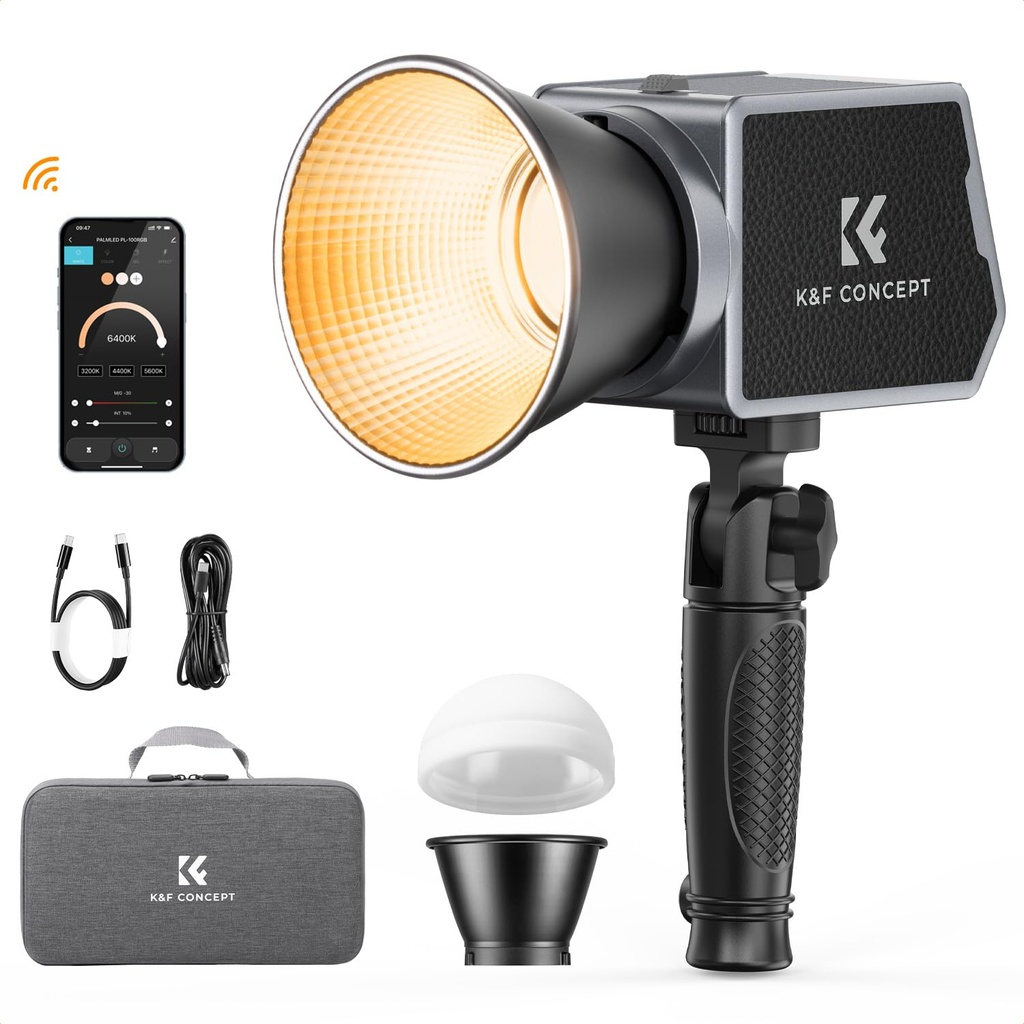 K&F CONCEPT 60W COB Video Light with Built-in 4500mAh Battery, Type-C PD Fast Charging