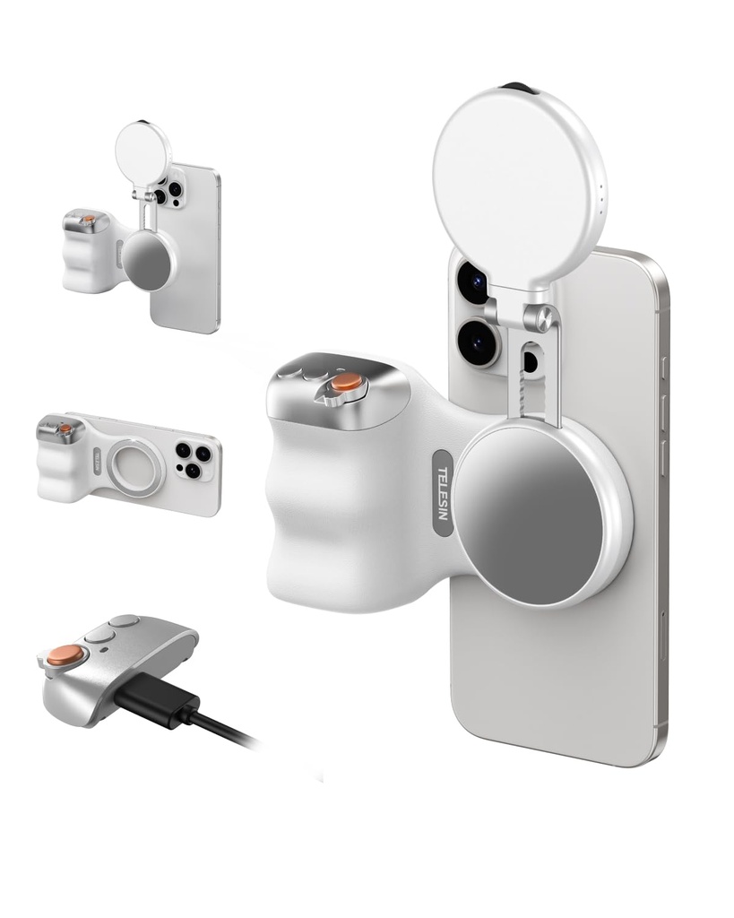 TELESIN Fun Shot Magnetic Phone Camera Grip + C03 Magnetic Selfie Light (White) Bundle Kit