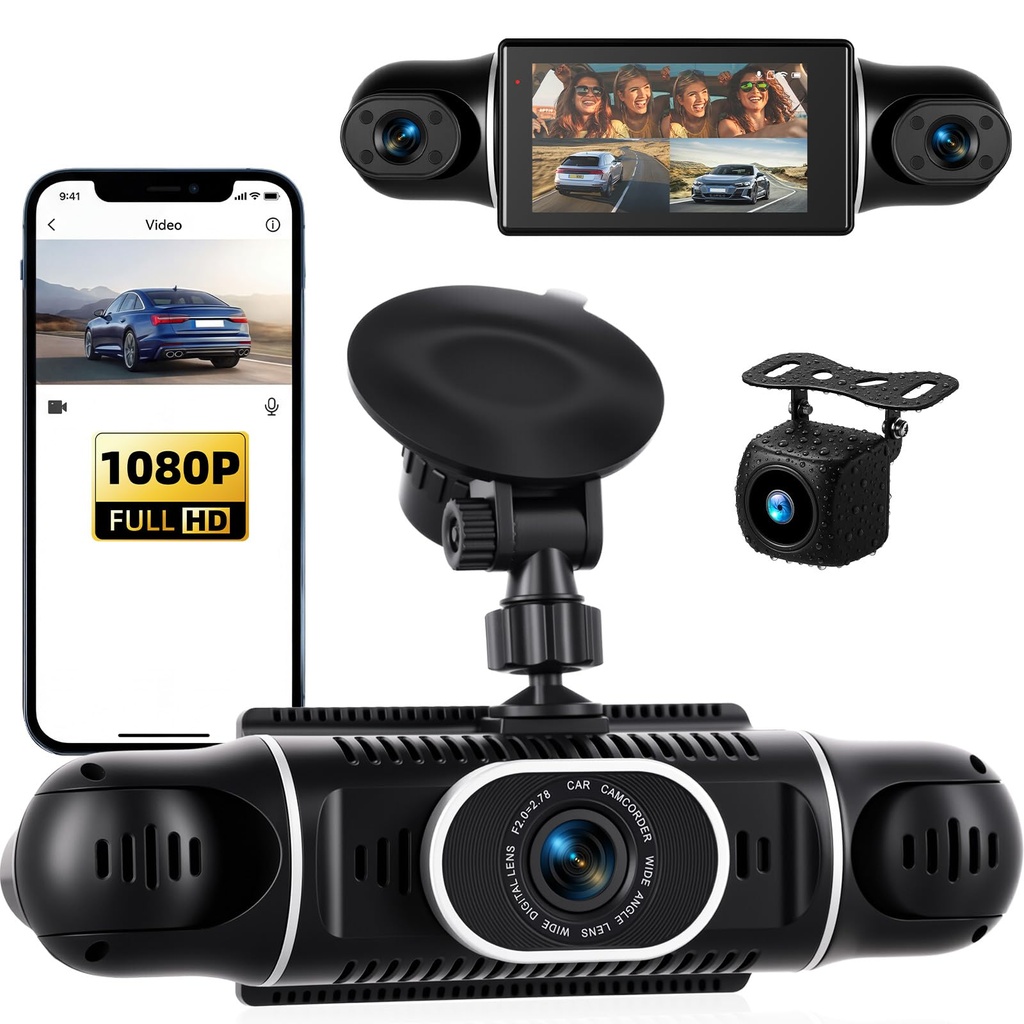 Zomolither 4 Channel Dash Cam, 1080P Front and Rear Inside 360?? View FHD Dash Cam for Car