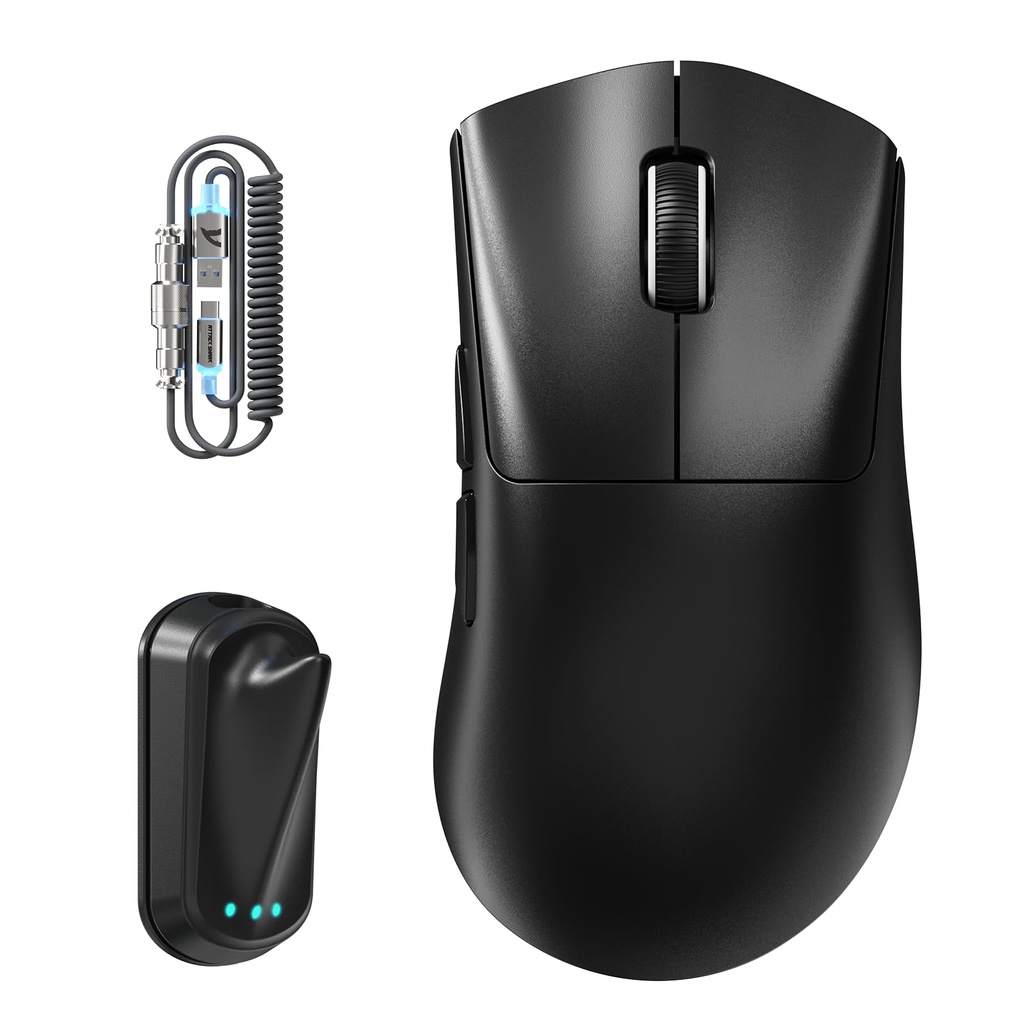 ATTACK SHARK V8 Wireless Gaming Mouse with LED Coiled Cable, Nordic 54L15 Chip, PAW3950MAX