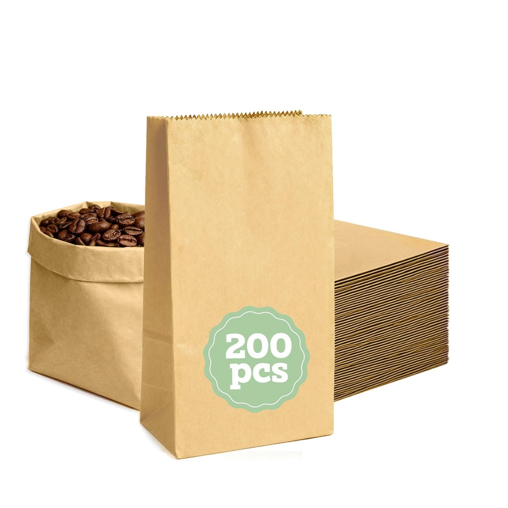 Crisgus 200 Pcs Small Brown Paper Bags, 14x8x24cm, Kraft Bags for Food, Christmas, Birthday