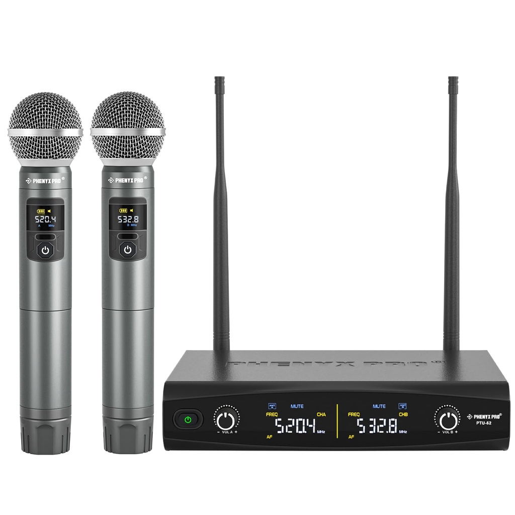 Phenyx Pro UHF Wireless Handheld Microphone System, 30 Adjustable Frequency Cordless Mic Se