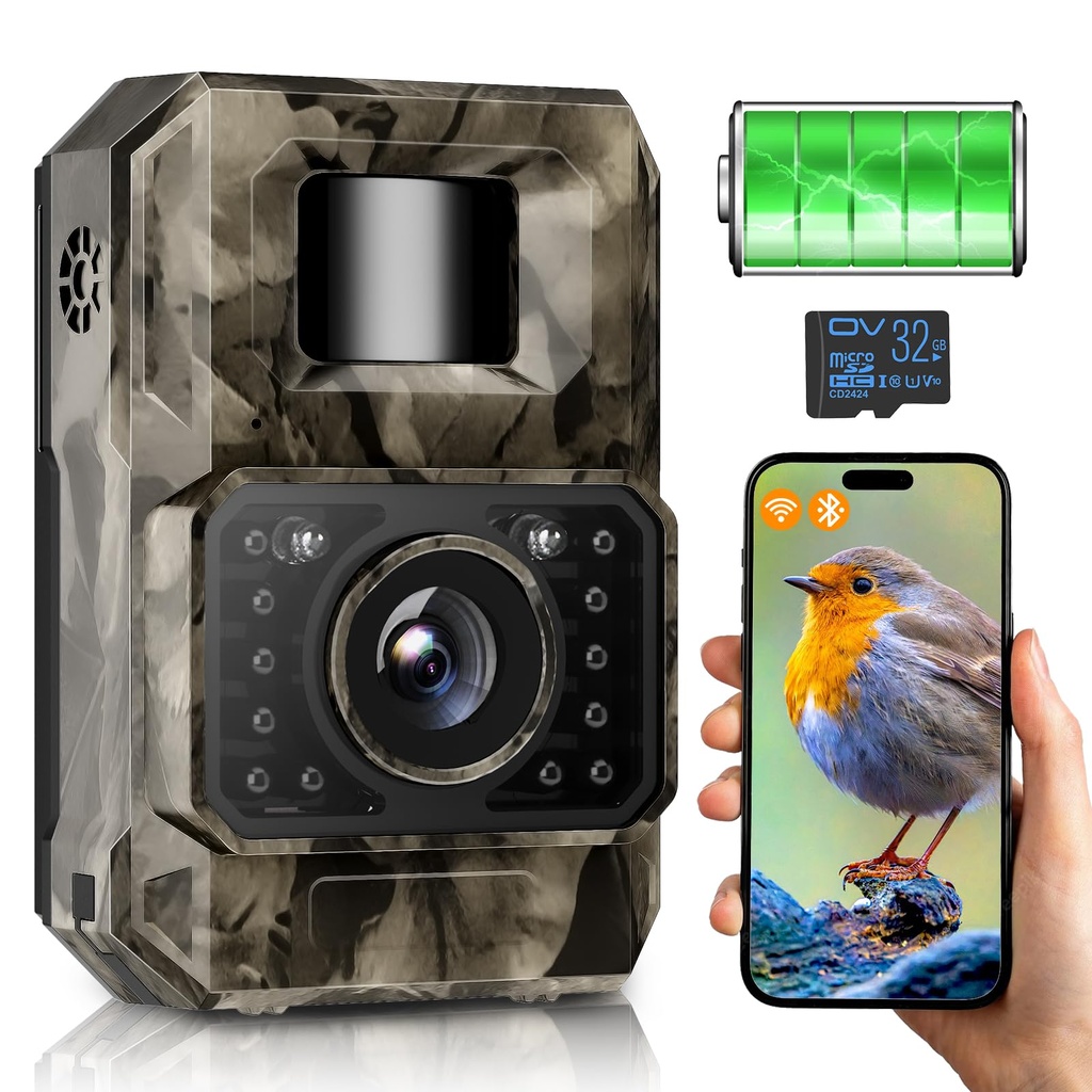 Wildlife Camera WiFi Bluetooth 48MP 30FPS Trail Camera with Night Vision Motion Activated,